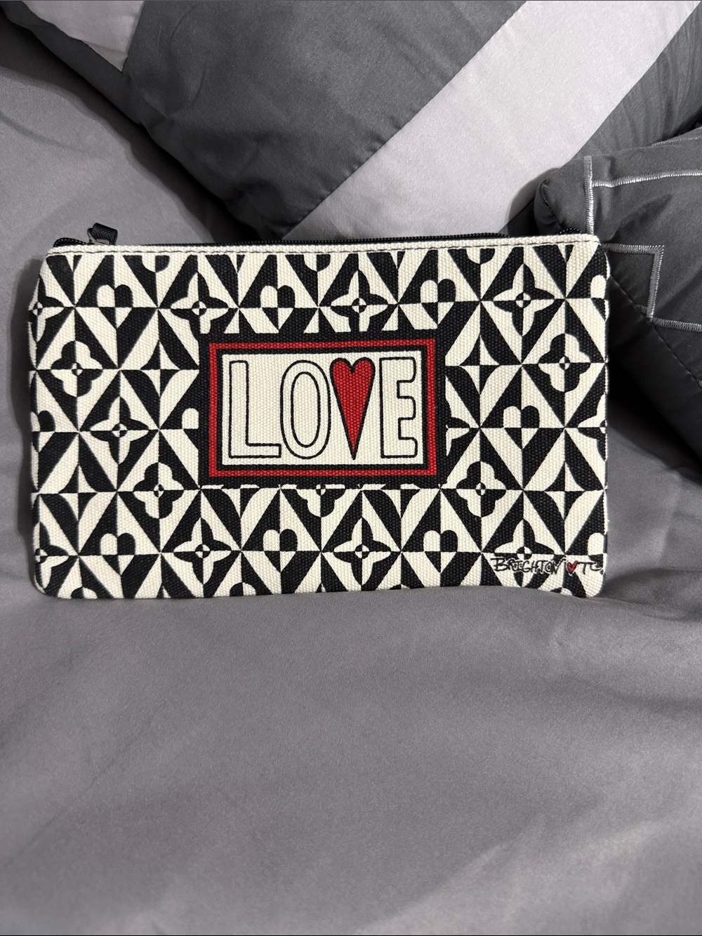 LOVE Patterned Zip Pouch with Red Heart nwt